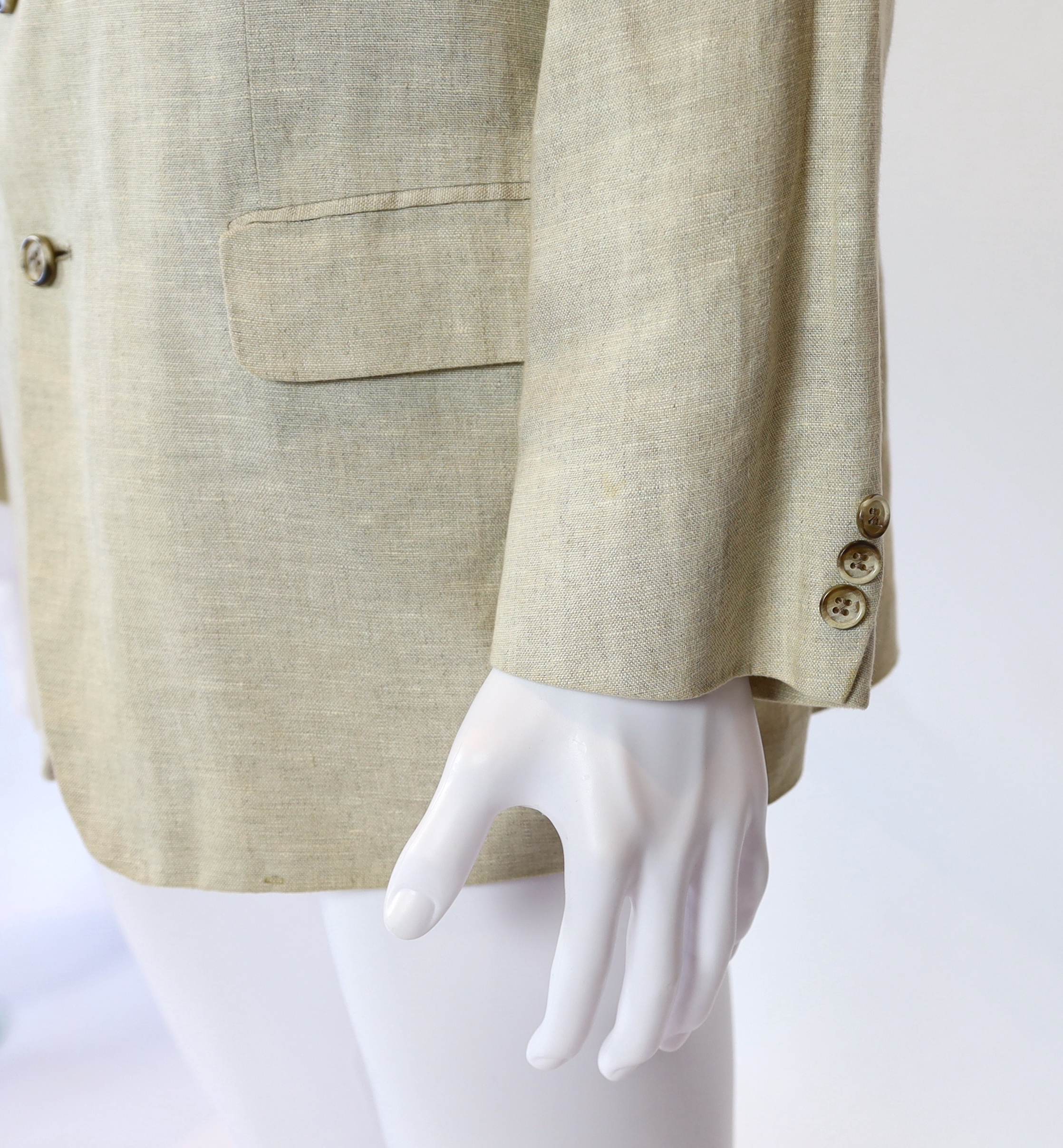 A Paul Smith gentlemen's beige linen single breasted suit, approx size 42